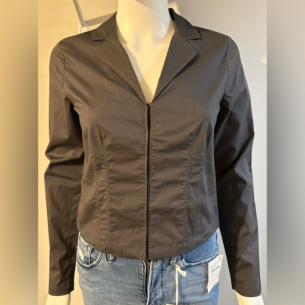 NWT MADEWELL 0 FITTED BLACK LONG SLEEVE BLOUSE